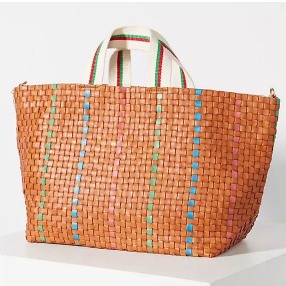 Clare V. Bateau Woven Tote Bag - Cognac Leather - Boho Chic